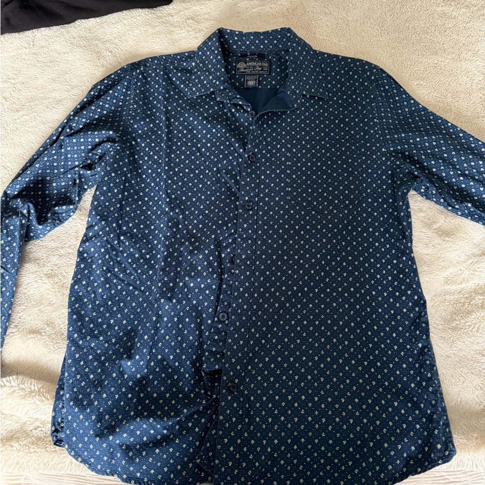 American Rag Blue Casual Button Down Shirt with Polka Dots